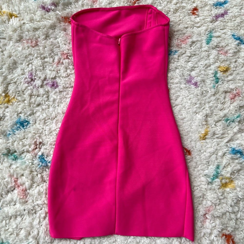 h:ours Aimee Strapless Ruched Bodycon Drawstring Mini Dress S - Picture 7 of 14
